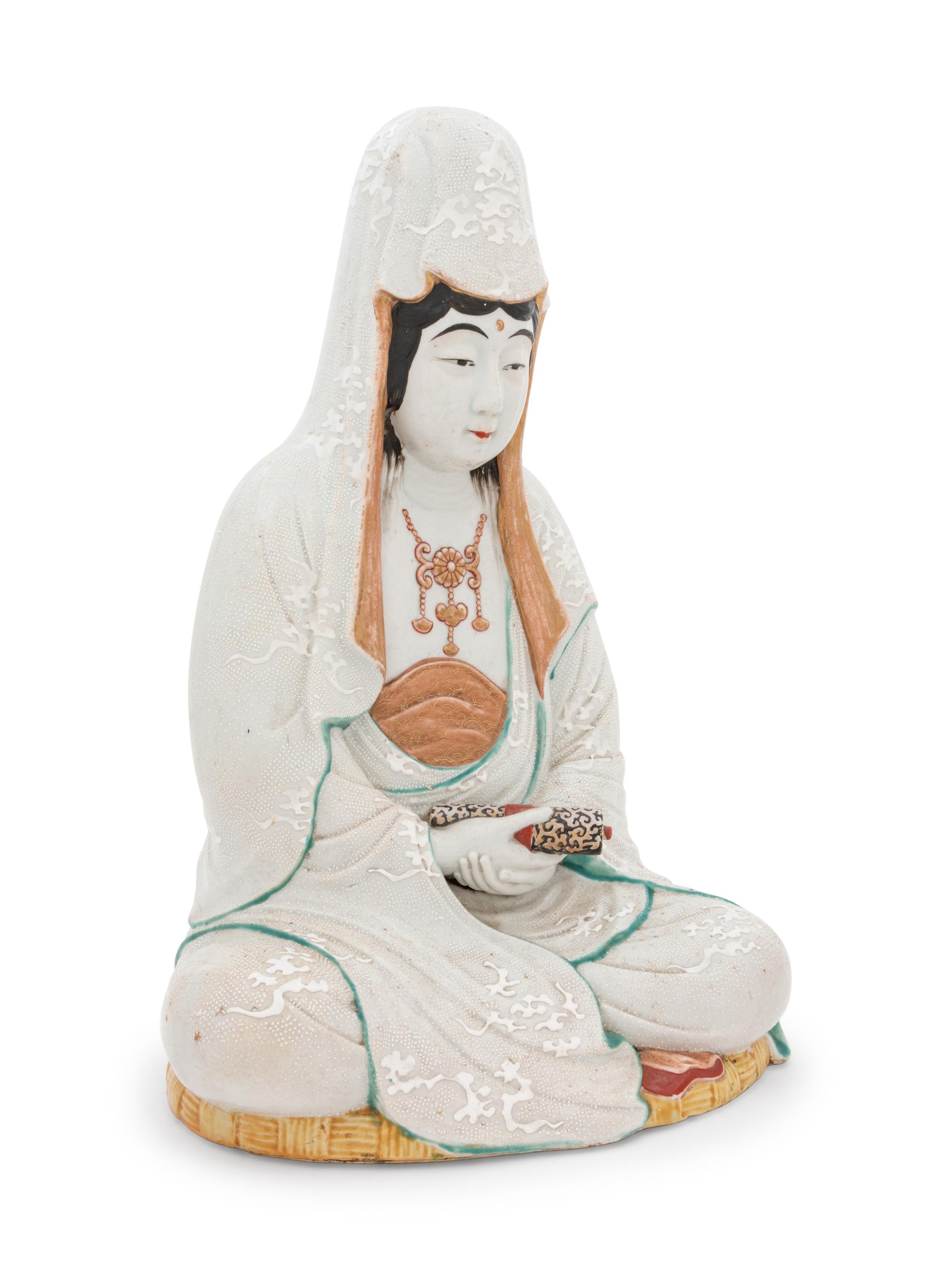 A Polychrome Decorated Porcelain Figure of Kannon