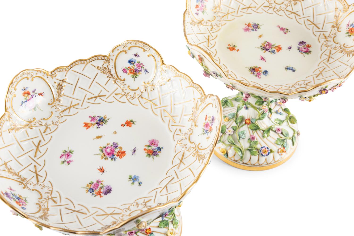 A Pair of Meissen Porcelain Floral Compotes