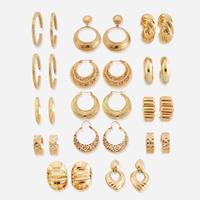 A collection of fourteen pairs of fourteen karat gold earrings