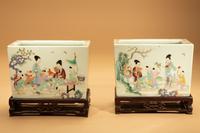 A Pair of Famille Rose Porcelain Rectangular 'Boys' Planters