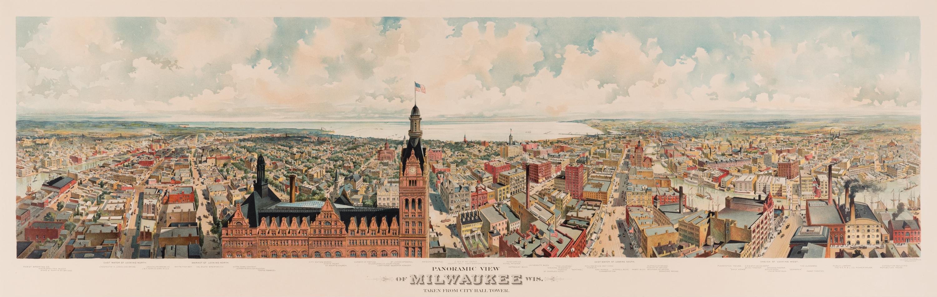 [MAPS & VIEWS]. Panoramic View of Milwaukee Wis. Taken from City Hall Tower . Milwaukee: Gugler Lithographic Co., 1898.
