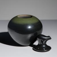 Russell Sanchez (San Ildefonso, b. 1963) — Black and Green Pottery Jar, with Lid