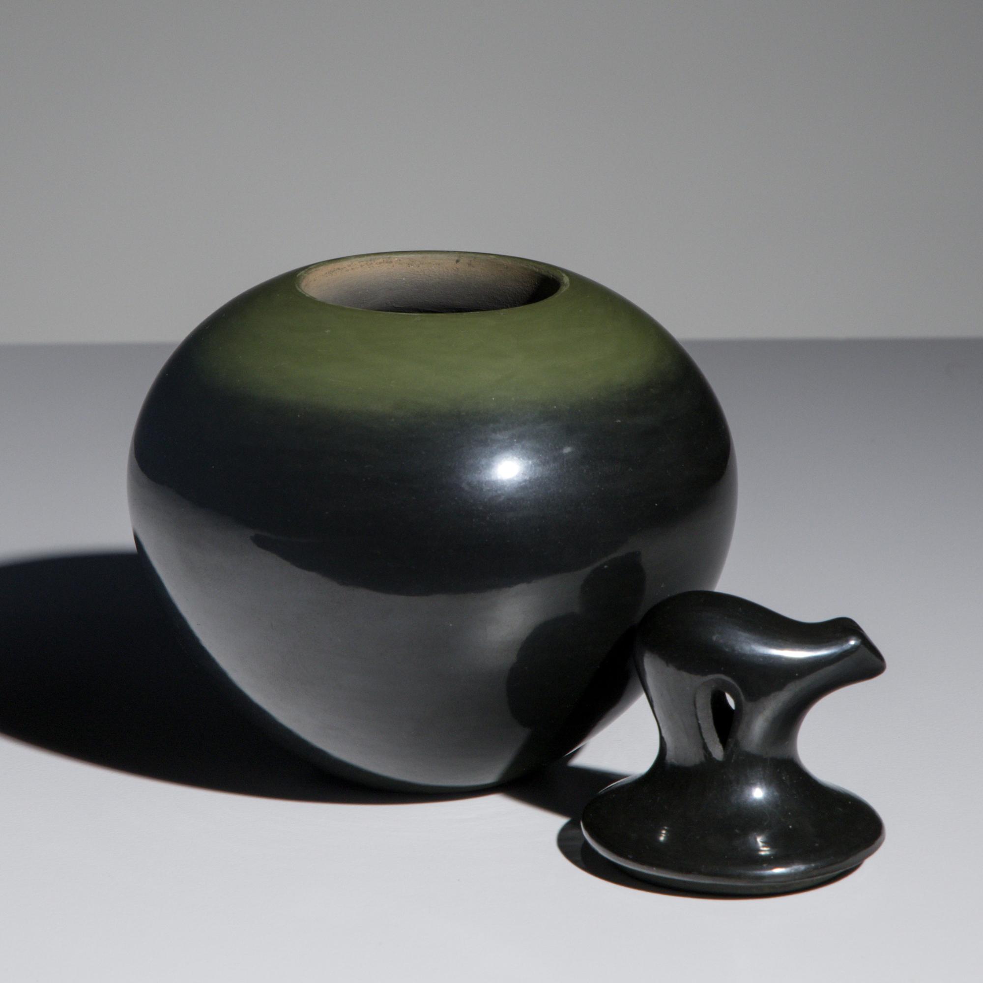 Russell Sanchez (San Ildefonso, b. 1963) — Black and Green Pottery Jar, with Lid