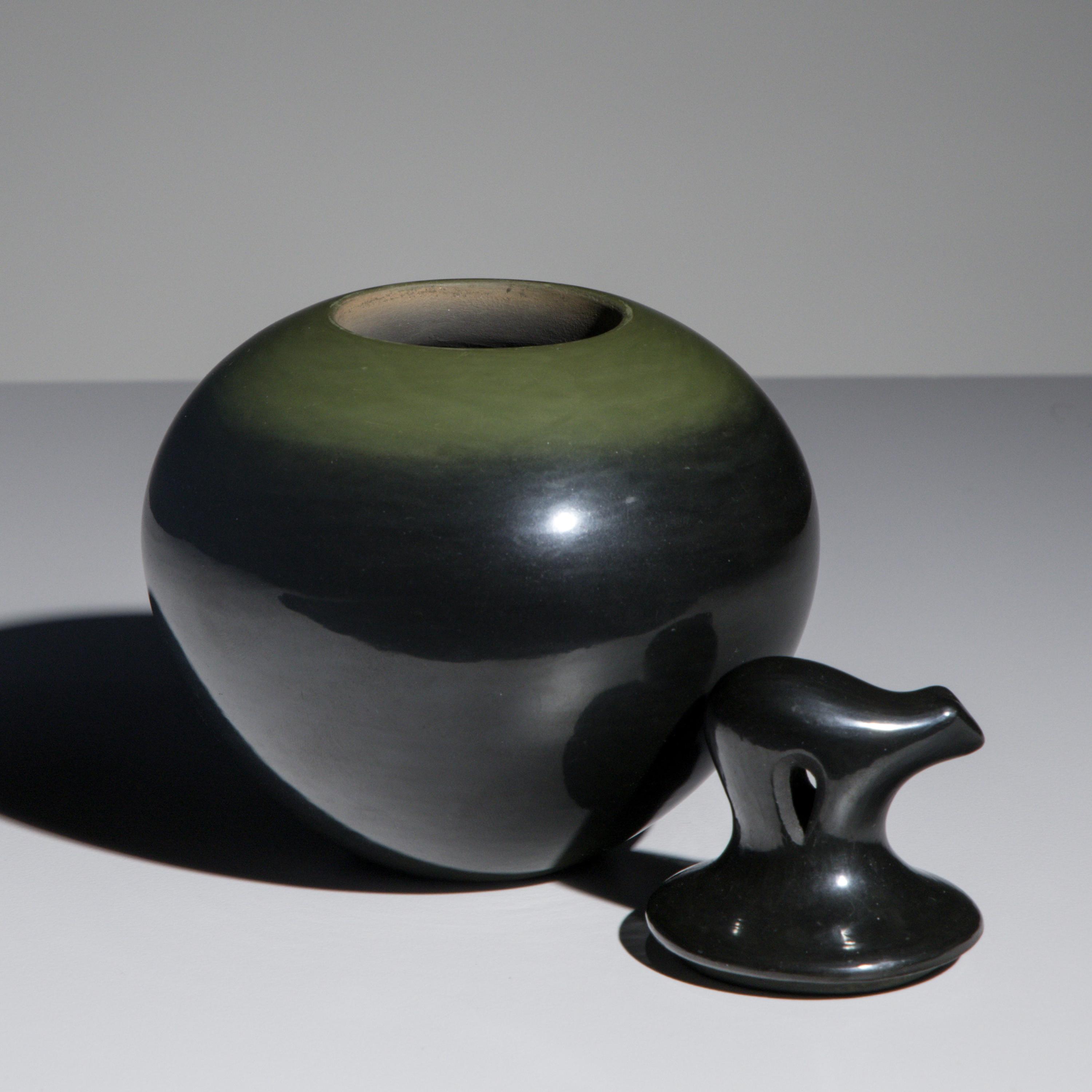 Russell Sanchez (San Ildefonso, b. 1963) — Black and Green Pottery Jar, with Lid