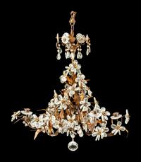 An Italian Wrought Iron and Cut Glass Six-Light Chandelier