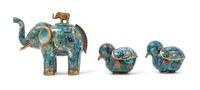 Three Chinese Cloisonné Enamel Animal-form Covered Vessels