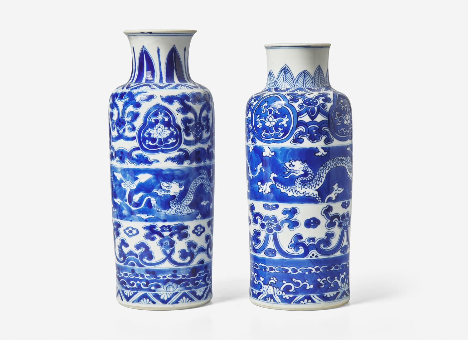 An Associated Pair of Chinese Blue and White Sleeve Vases