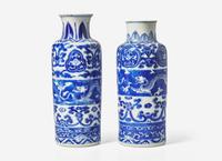 An Associated Pair of Chinese Blue and White Sleeve Vases