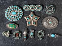 Navajo and Zuni Silver and Turquoise Pins / Pendants