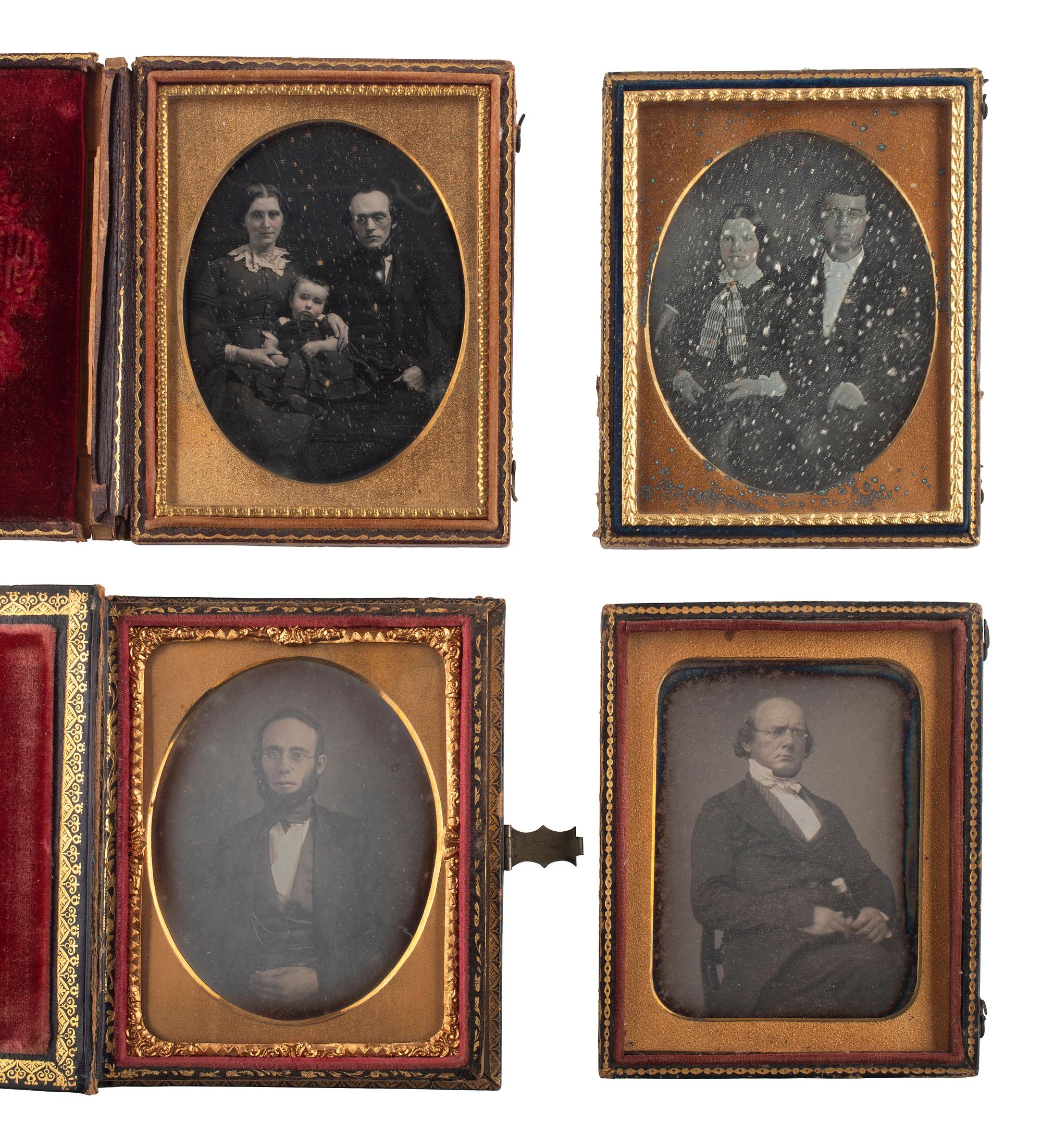 [EARLY PHOTOGRAPHY]. A group of 29 daguerreotypes featuring people with eyeglasses, including: