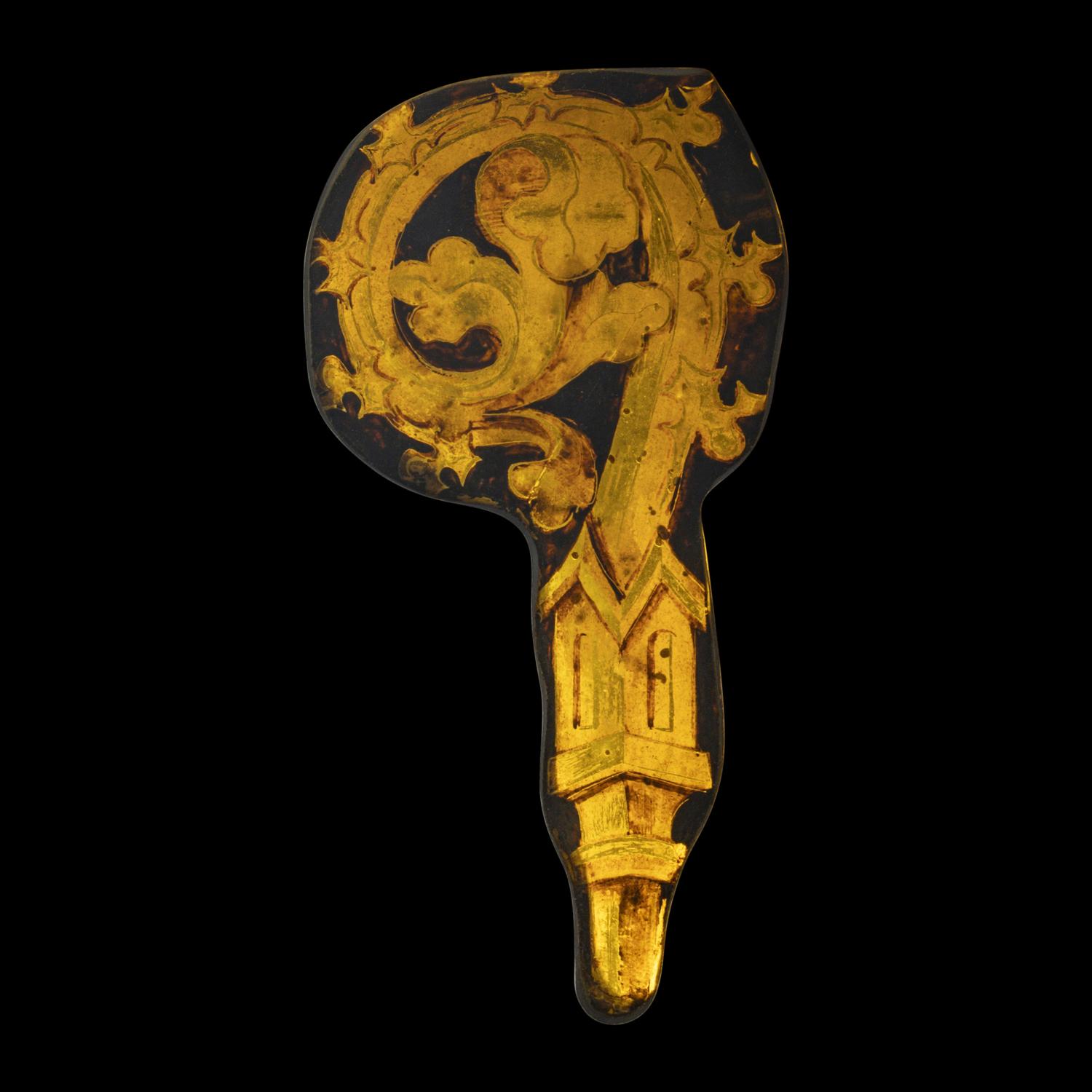 A Medieval Stained Glass Panel of a Crozier