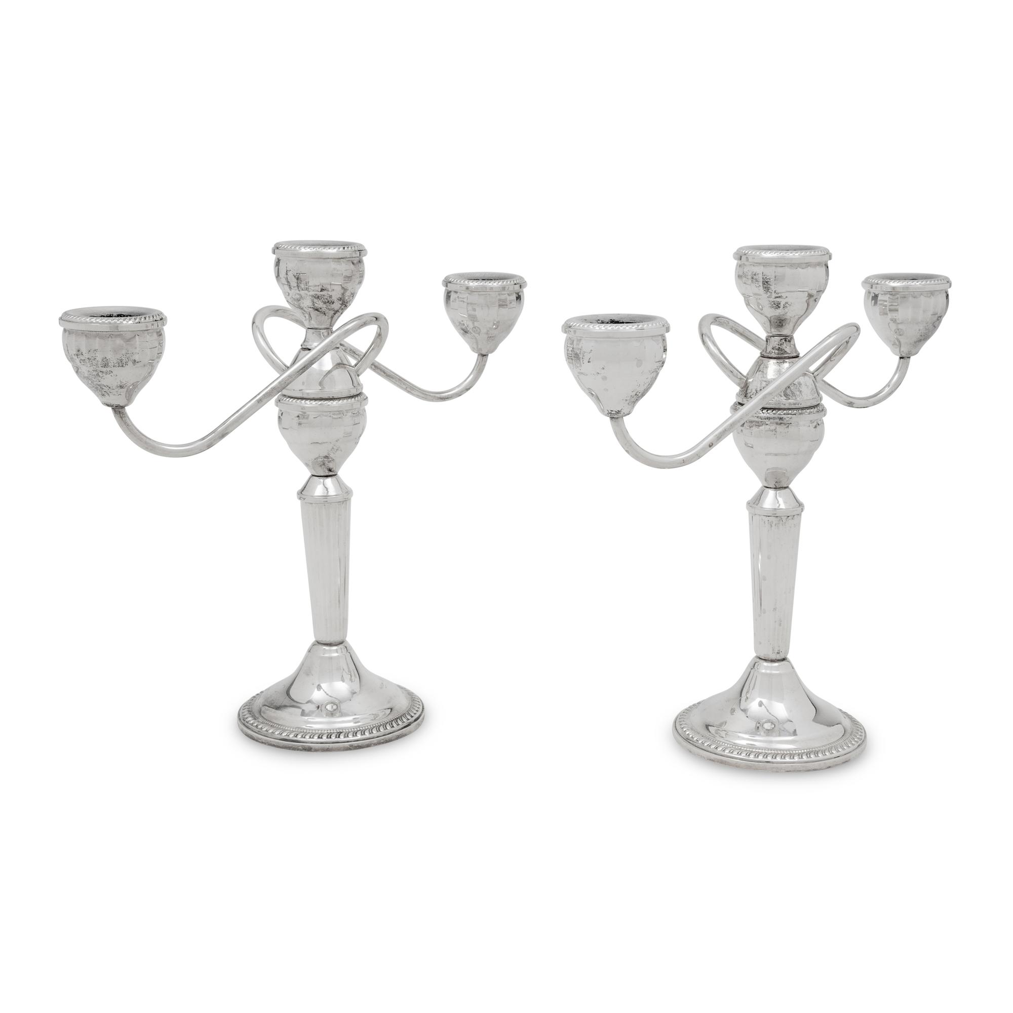 A Pair of American Silver Three-Light Candelabra
