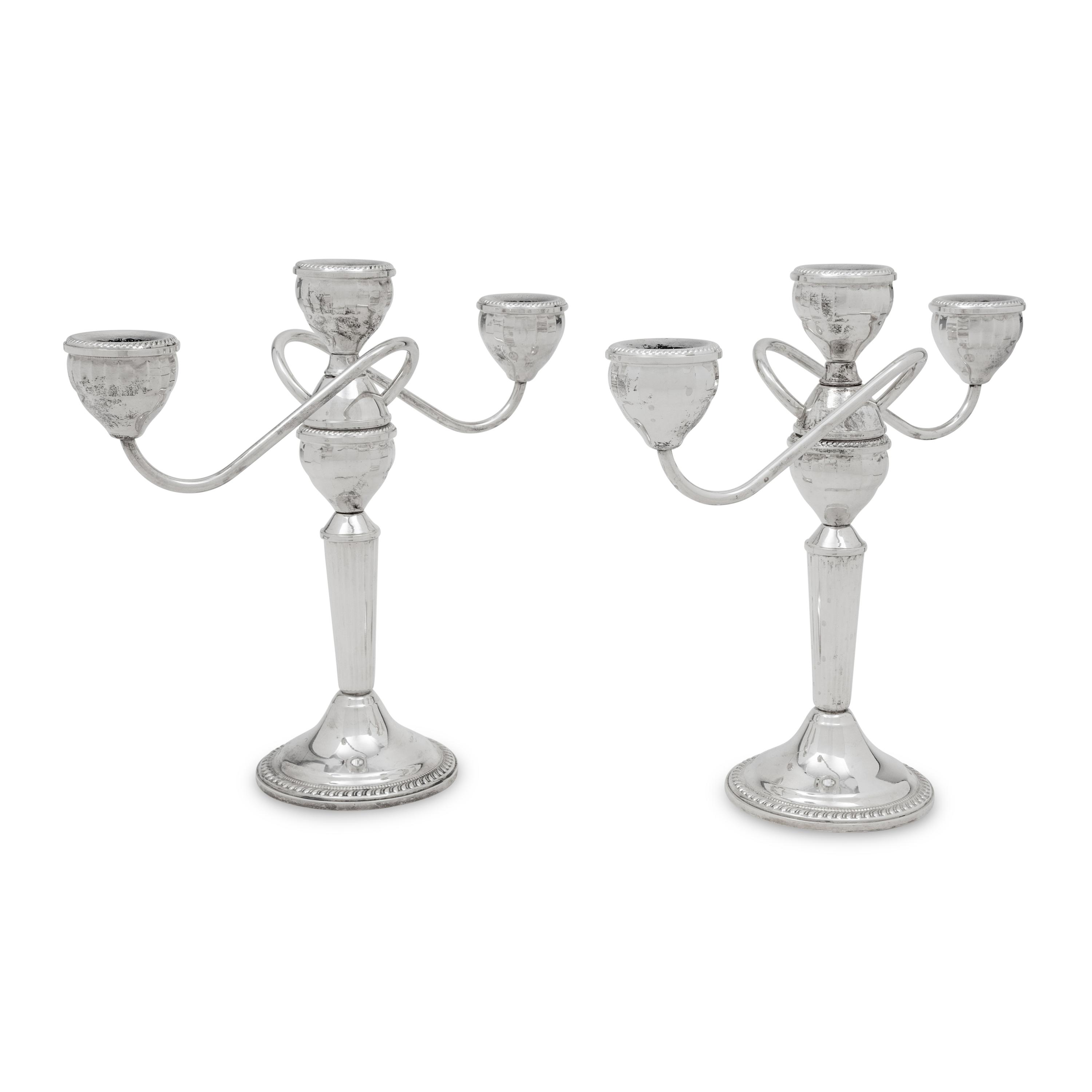 A Pair of American Silver Three-Light Candelabra