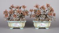 A Pair of Chinese Enamelled Canton Jardinieres, Width 7 1/2 inches.