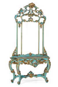 A Painted Italian Baroque Style Console Table and Mirror