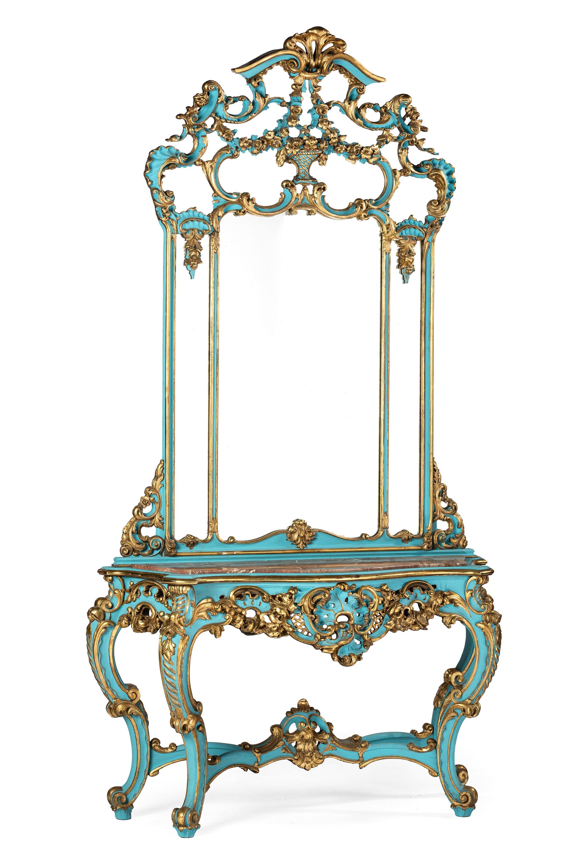 A Painted Italian Baroque Style Console Table and Mirror