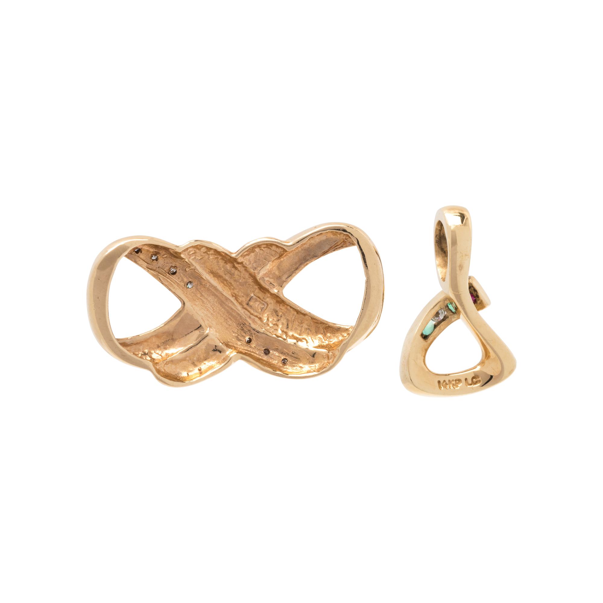 COLLECTION OF YELLOW GOLD, GEMSTONE AND DIAMOND PENDANTS