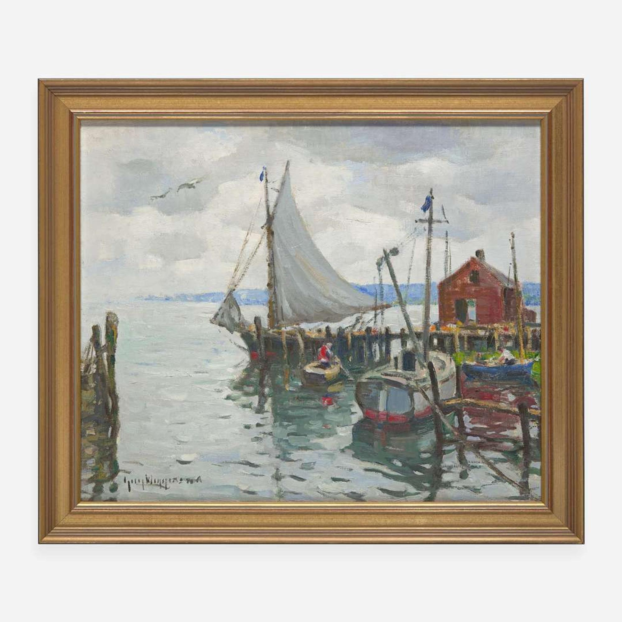 Guy Carleton Wiggins (American, 1883–1962) The Friendship Sloop & Lifting Skies