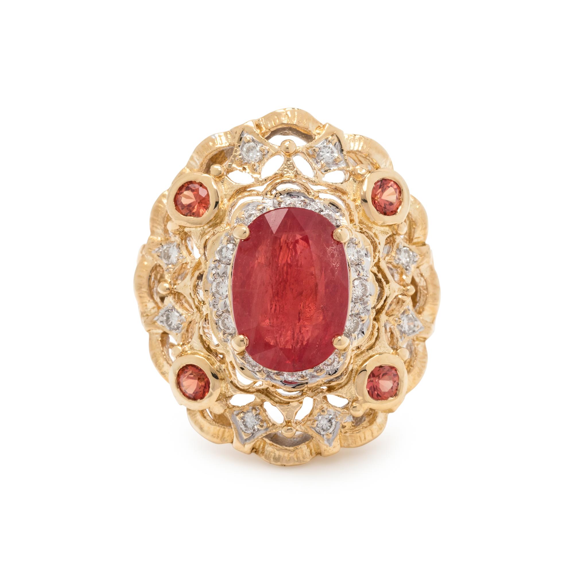 ORANGE SAPPHIRE AND DIAMOND RING