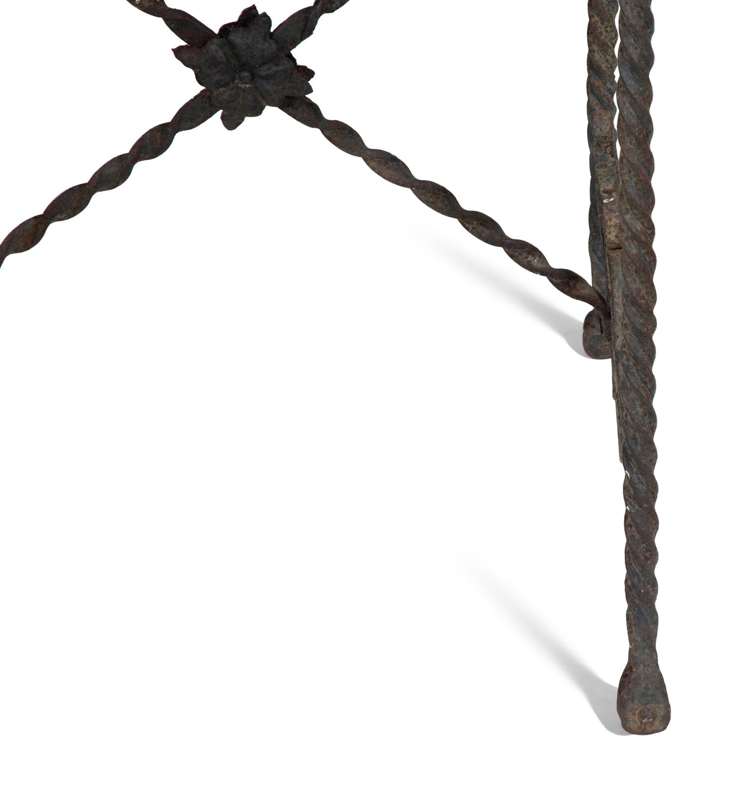 A Mizner Wrought Iron Side Table with Inset Spanish Tile Top