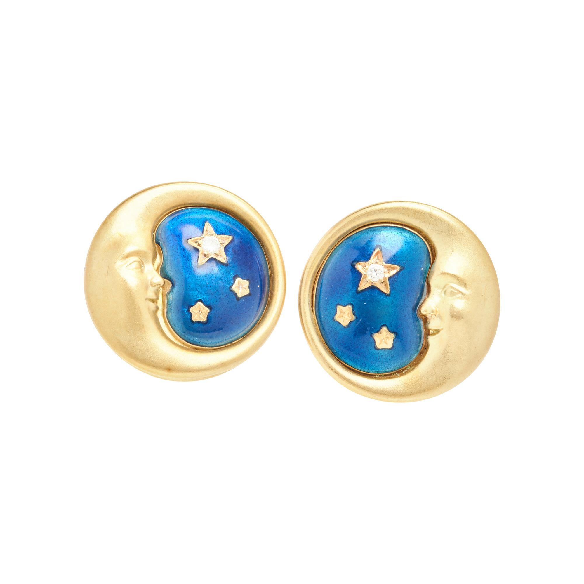 YELLOW GOLD AND ENAMEL CLIP EARRINGS