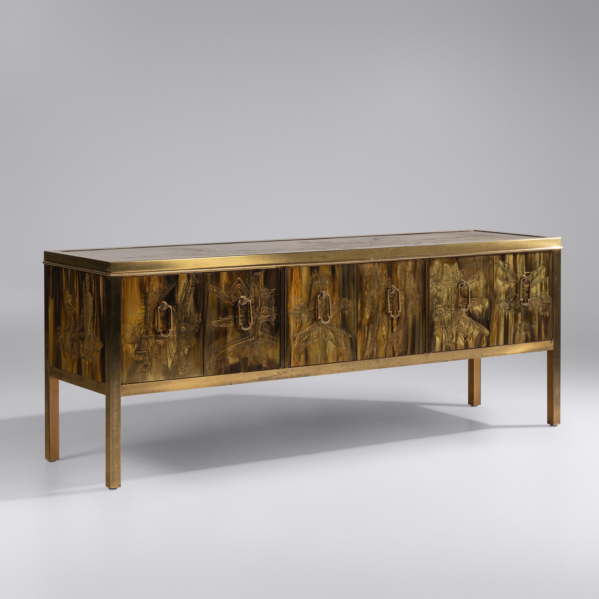 Acid-Etched Brass Sideboard, c. 1970 Mastercraft, USA
