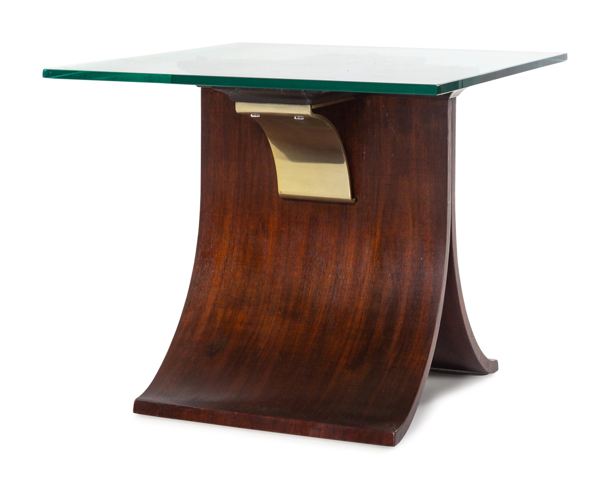 A Modernist Wood Veneer and Glass Side Table