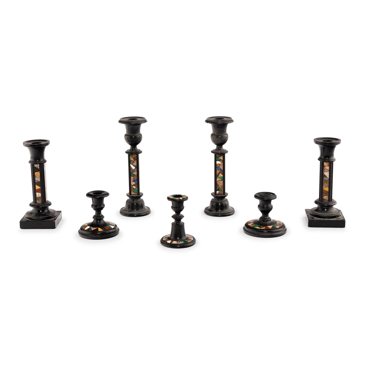 Seven Specimen Marble Candlesticks