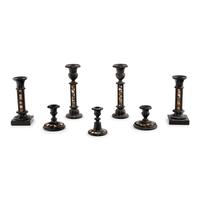 Seven Specimen Marble Candlesticks