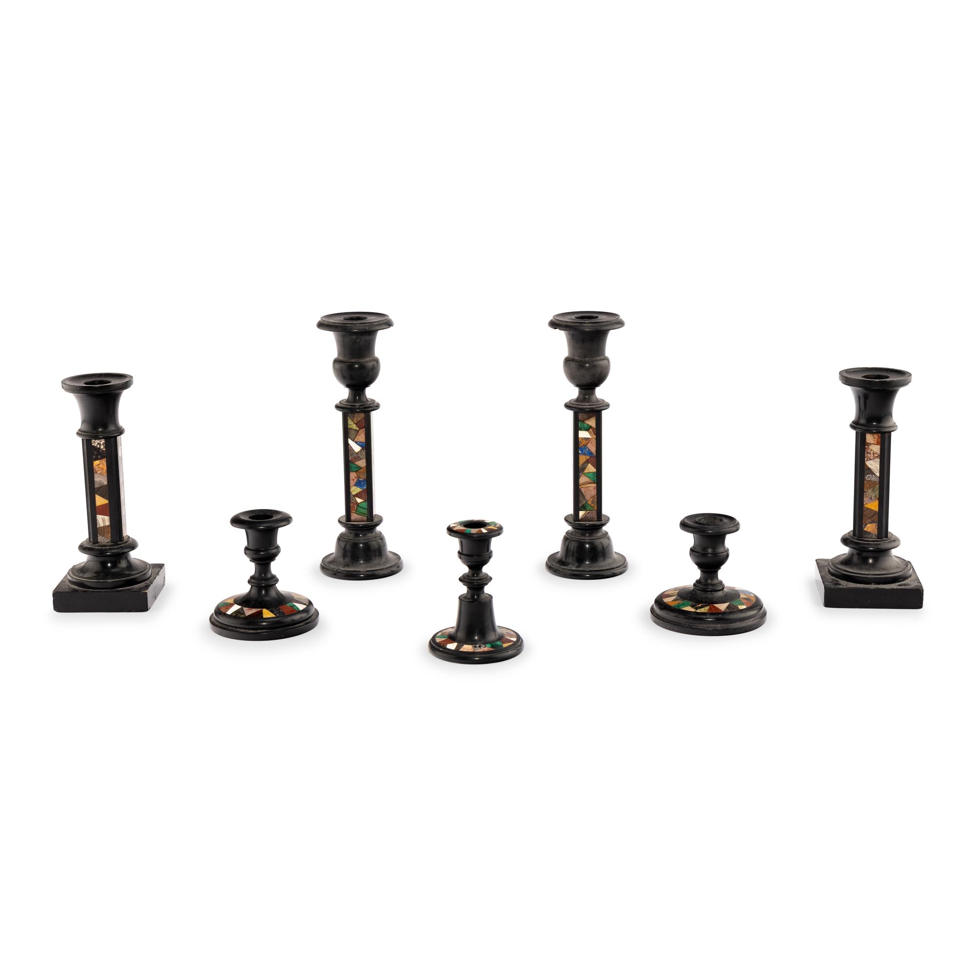 Seven Specimen Marble Candlesticks