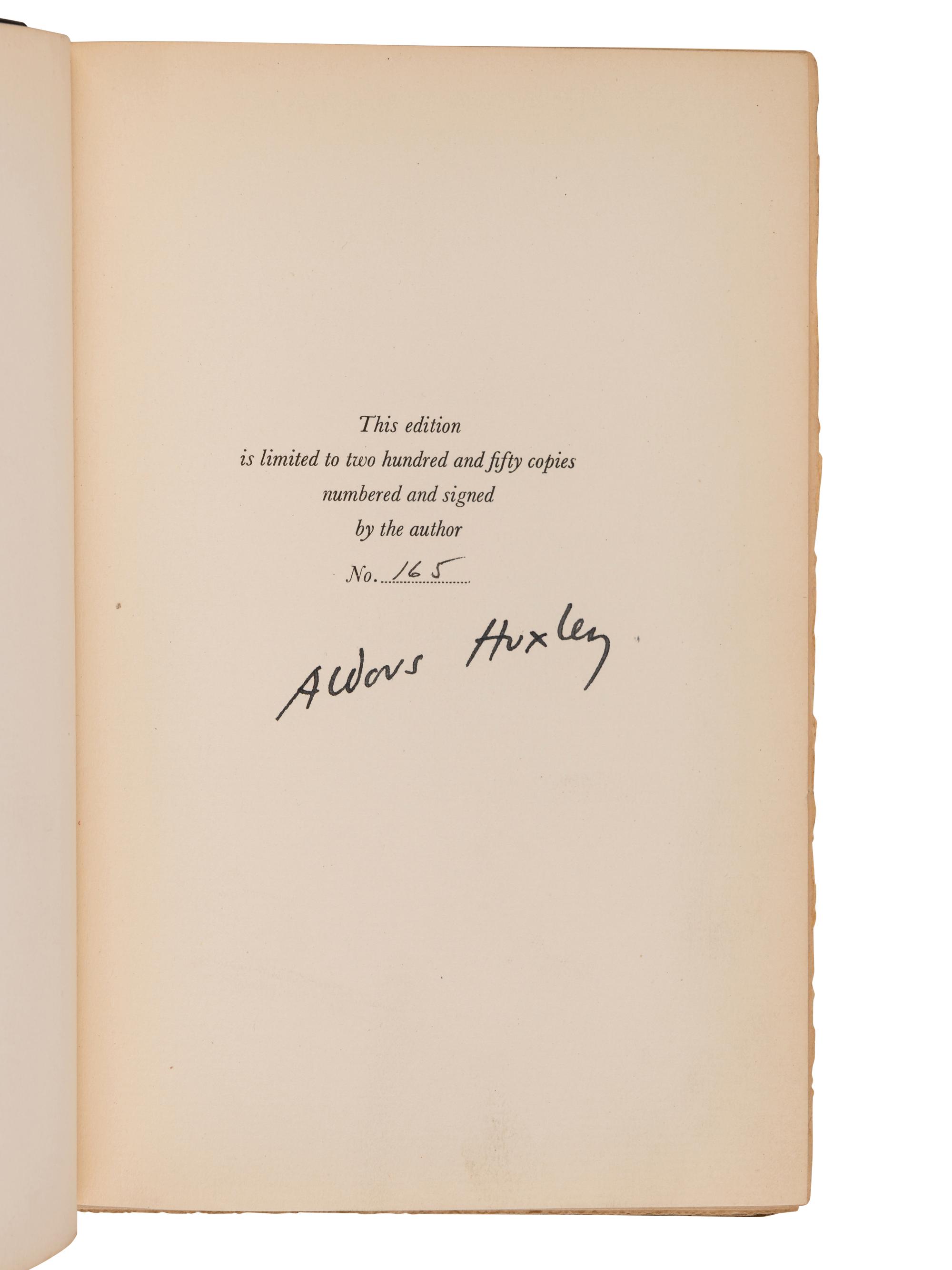 HUXLEY, Aldous (1894-1963). Brave New World . Garden City, NY: Doubleday, Doran & Company, 1932.