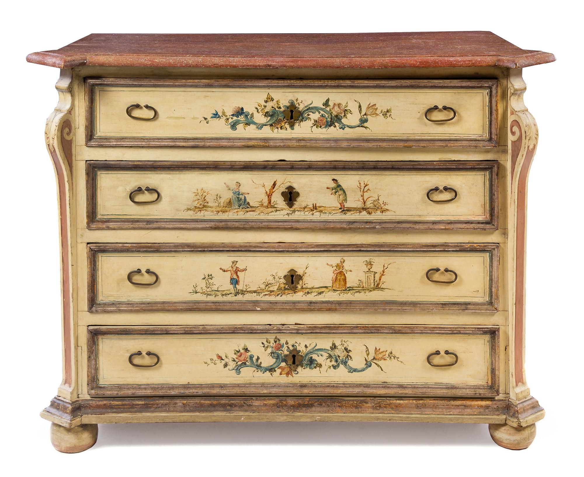 An Italian Painted Commode Height 40 3/4 x width 53 1/2 x depth 27 1/2 inches. — 19TH CENTURY