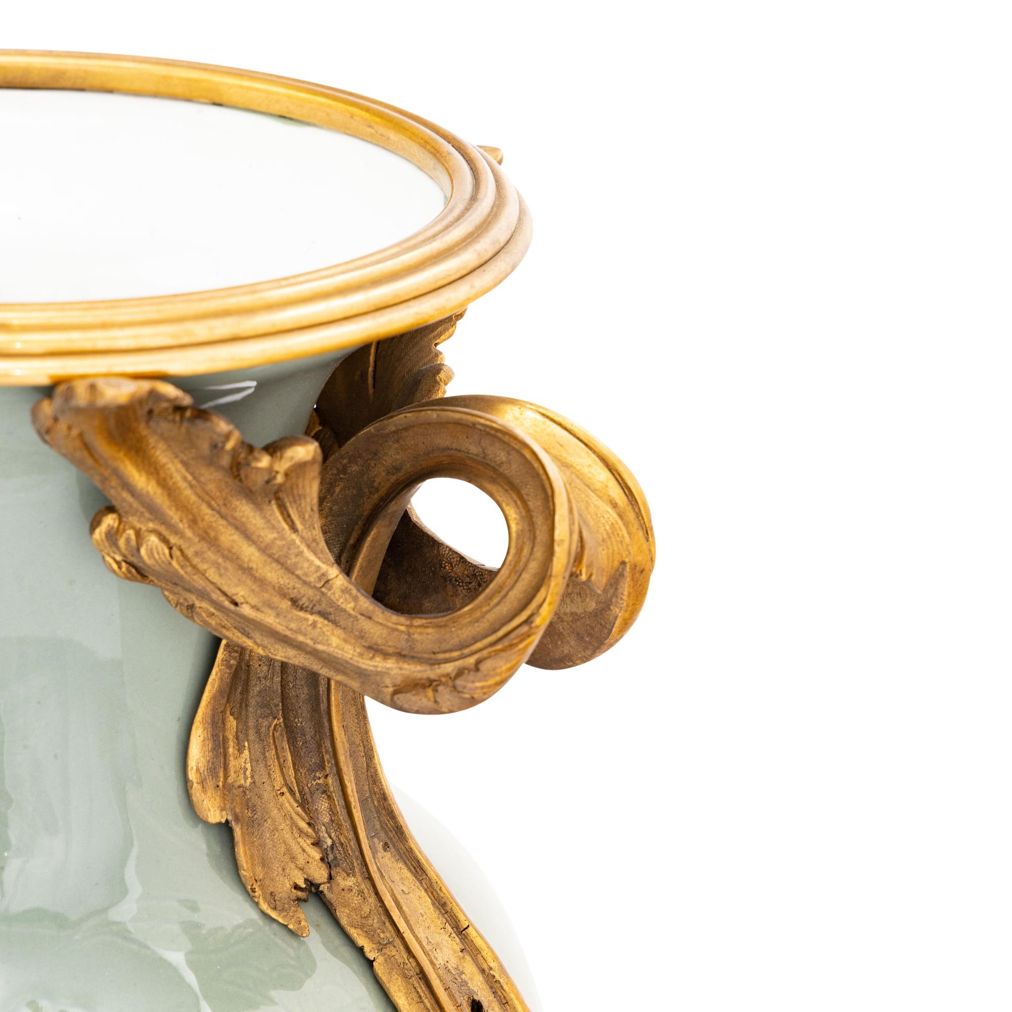 A Pair of Chinese Celadon Porcelain and French Gilt Bronze Mounted Vases