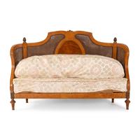 An Edwardian Satinwood and Polychrome Painted Headboard and Footboard