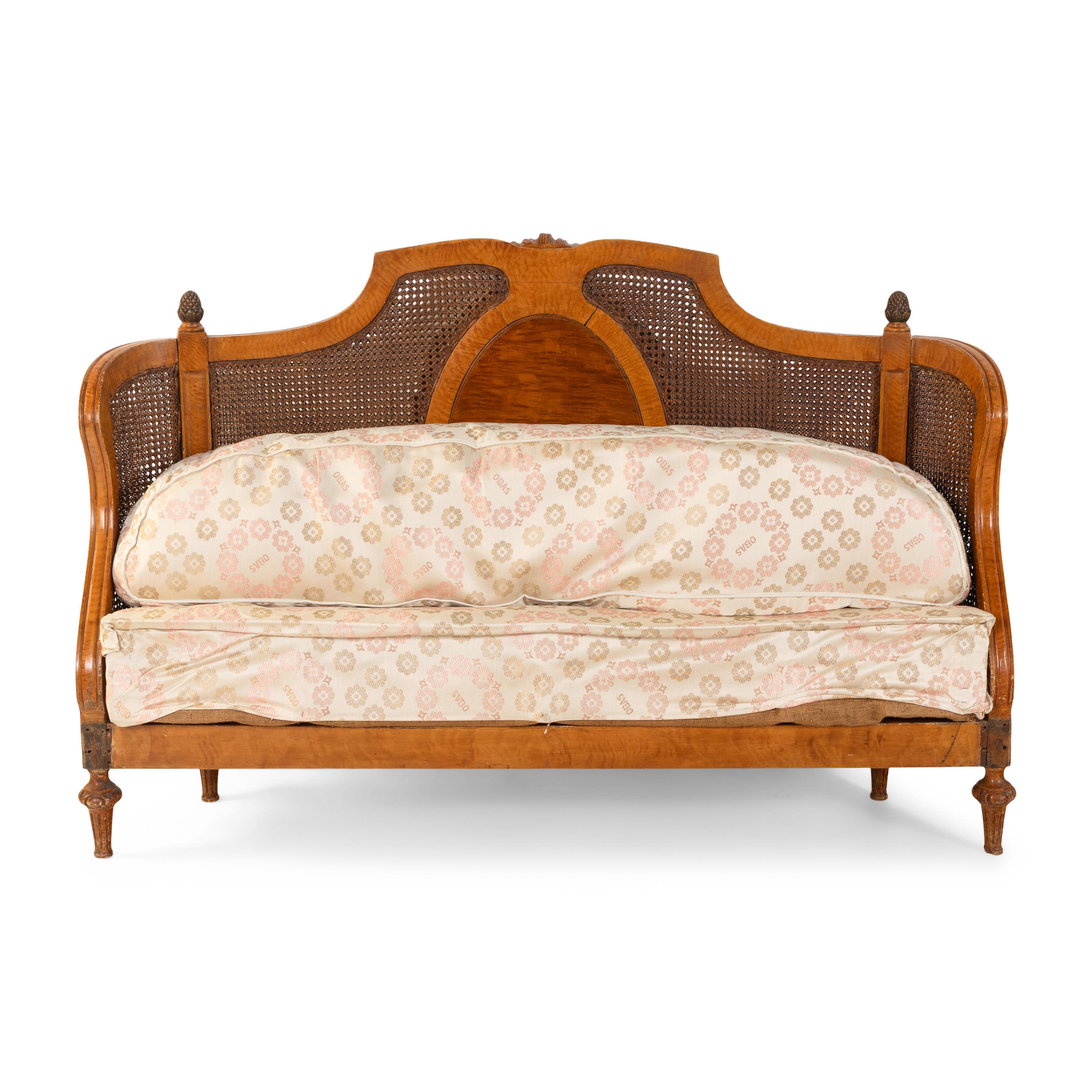 An Edwardian Satinwood and Polychrome Painted Headboard and Footboard