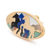 ASCH GROSSBARDT, YELLOW GOLD AND HARDSTONE INLAY BROOCH