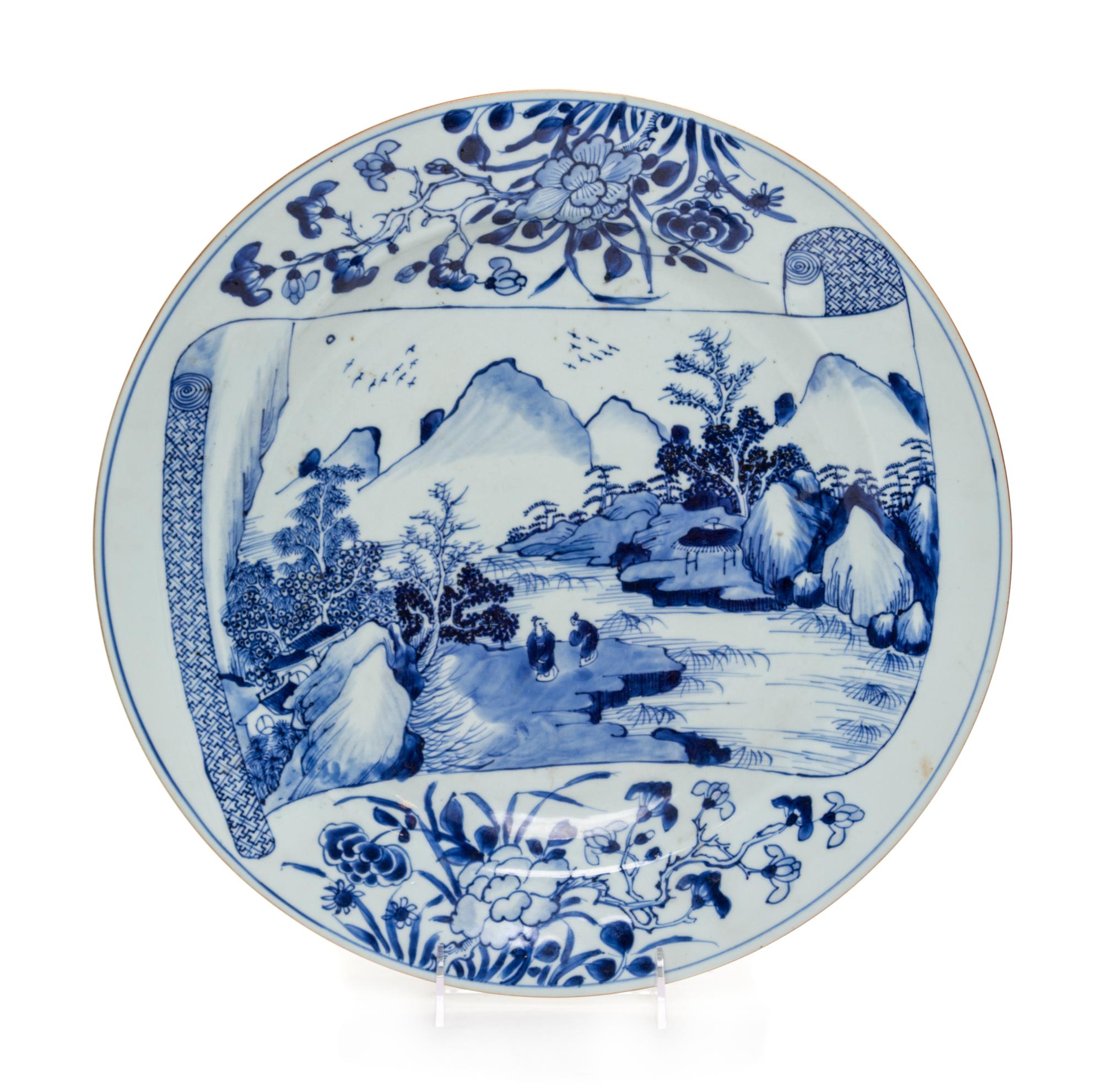 A Large Chinese Blue and White Porcelain Charger Diameter 15 inches. — KANGXI PERIOD (1661-1722)
