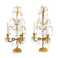 A Pair of French Gilt Metal and Cut-Glass Girandoles