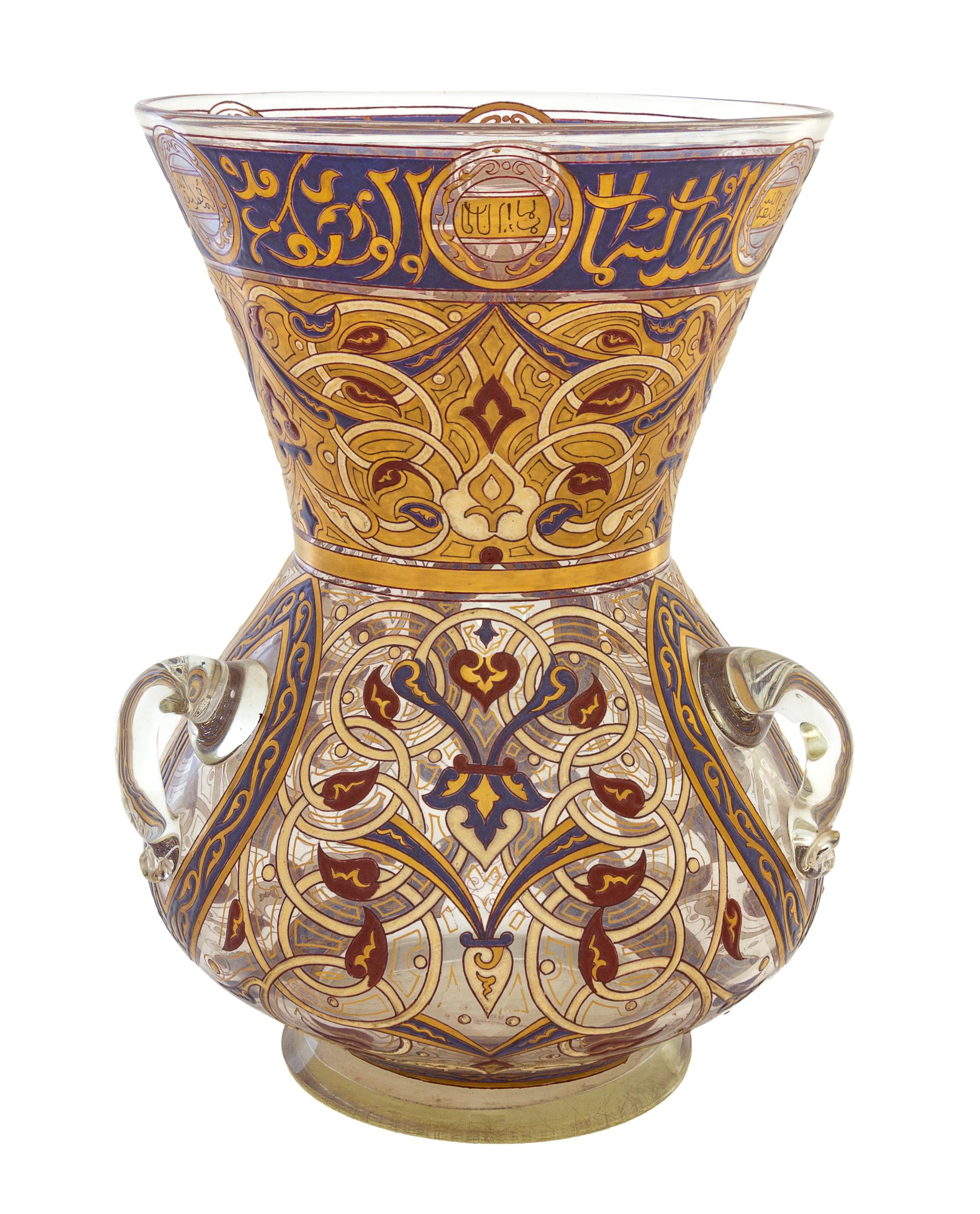 A French Mamluk Revival Style Enameled Glass Mosque Lamp