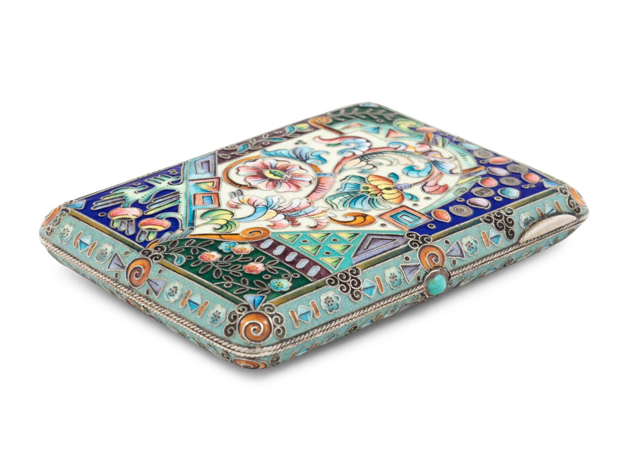 A Russian Enameled Silver Cigarette Case