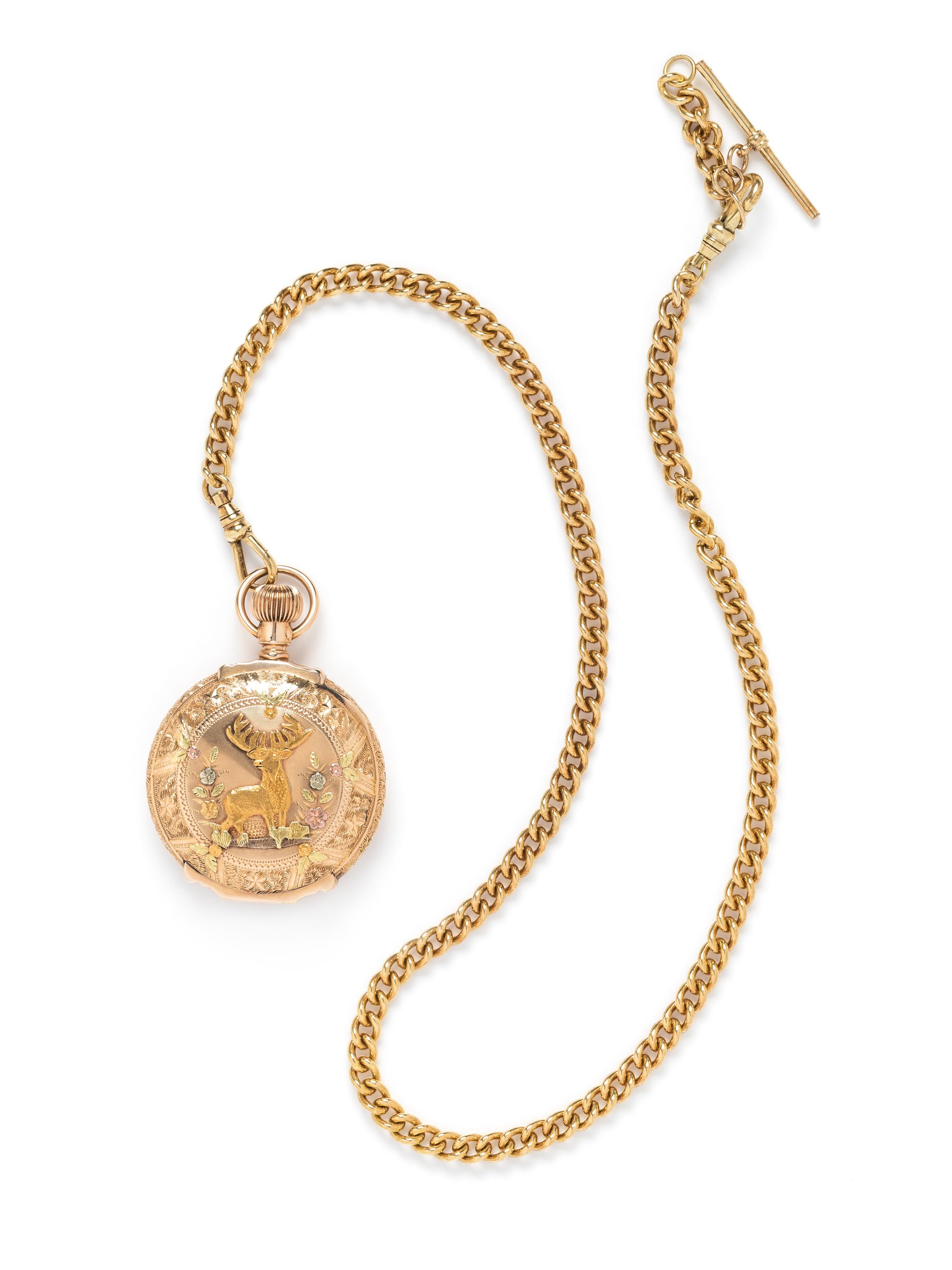 WALTHAM, 14K PINK GOLD HUNTER CASE POCKET WATCH