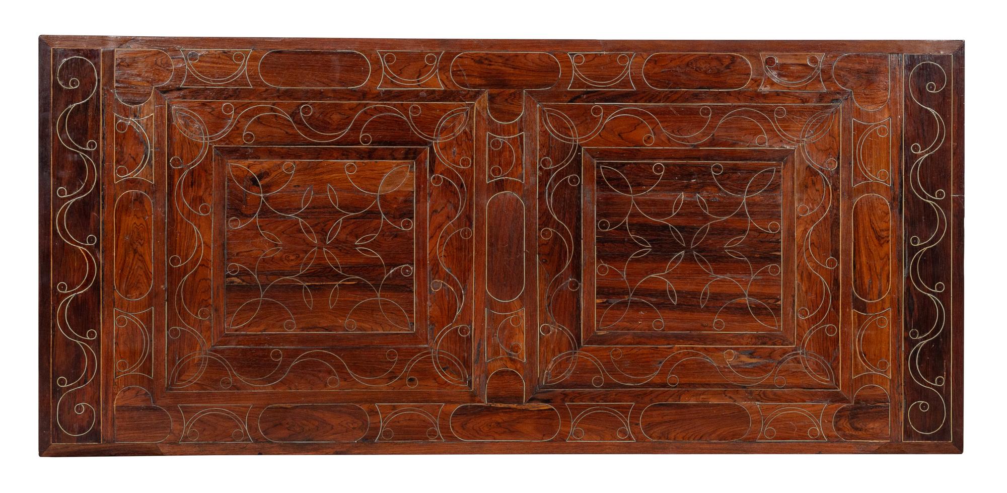 A Spanish Baroque Walnut Line-Inlaid Trestle Table