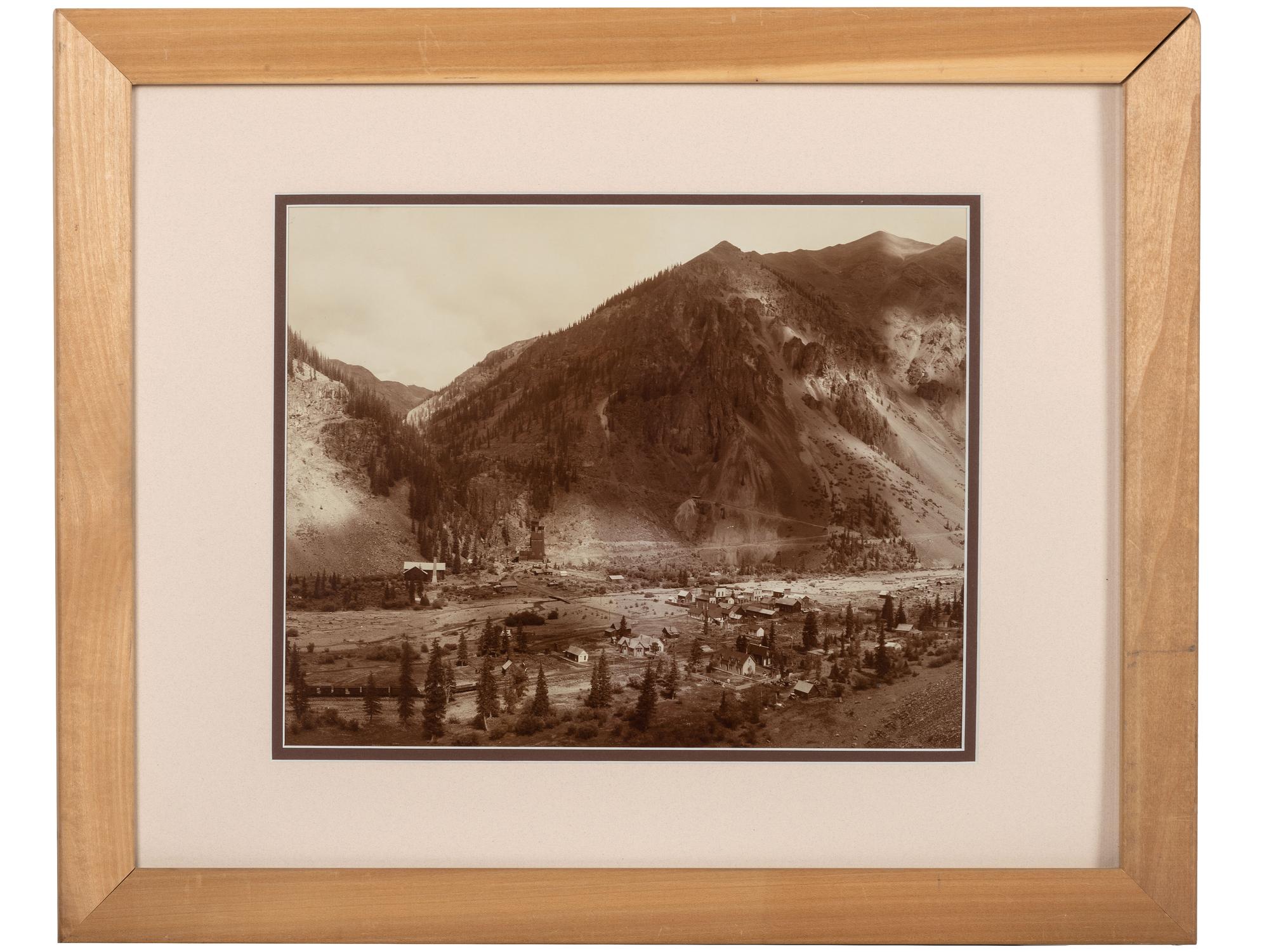 [WESTERN TOWNS]. Silver gelatin photograph a distant view of a possible western mining town.