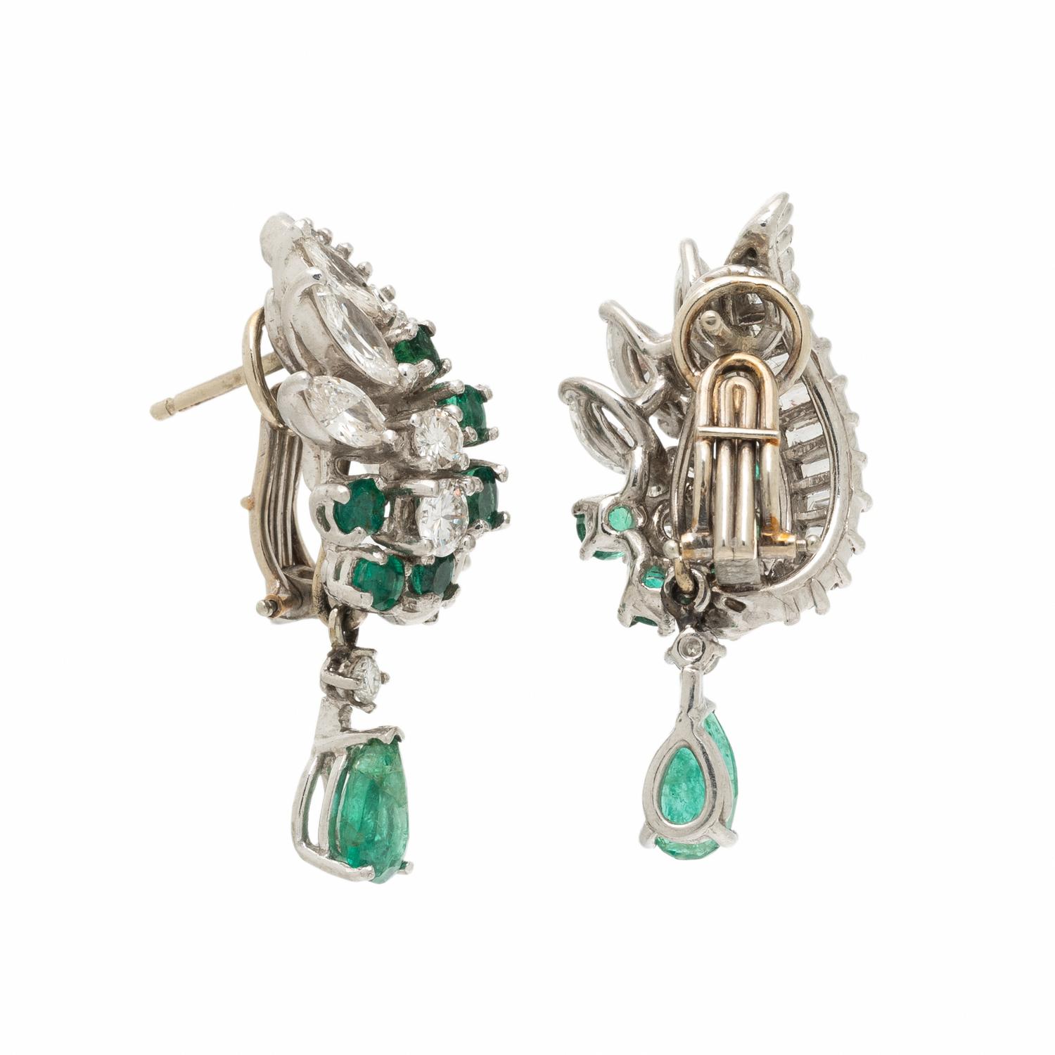 Emerald, Diamond, and Platinum Earrings