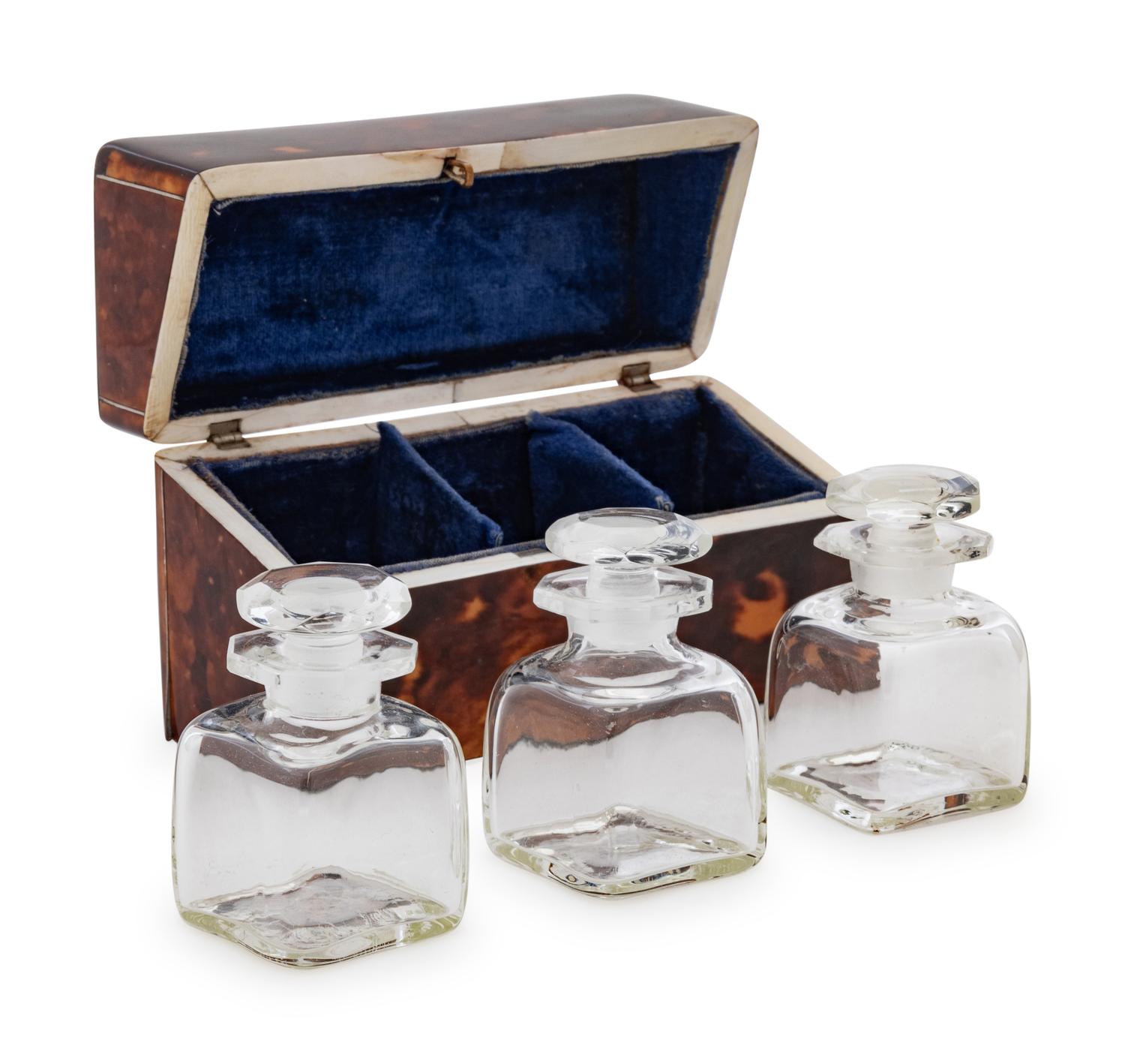 An English Tortoise Shell Veneered Scent Bottle Caddy