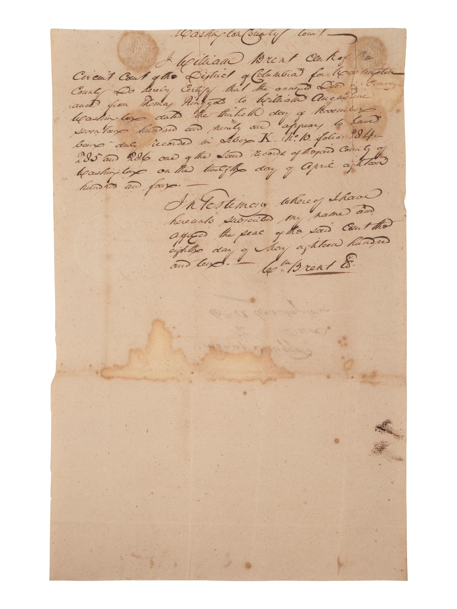 [WASHINGTON, DC]. Indenture of Lands Pertaining to the Formation of the City of Washington, DC. 1791-1804.