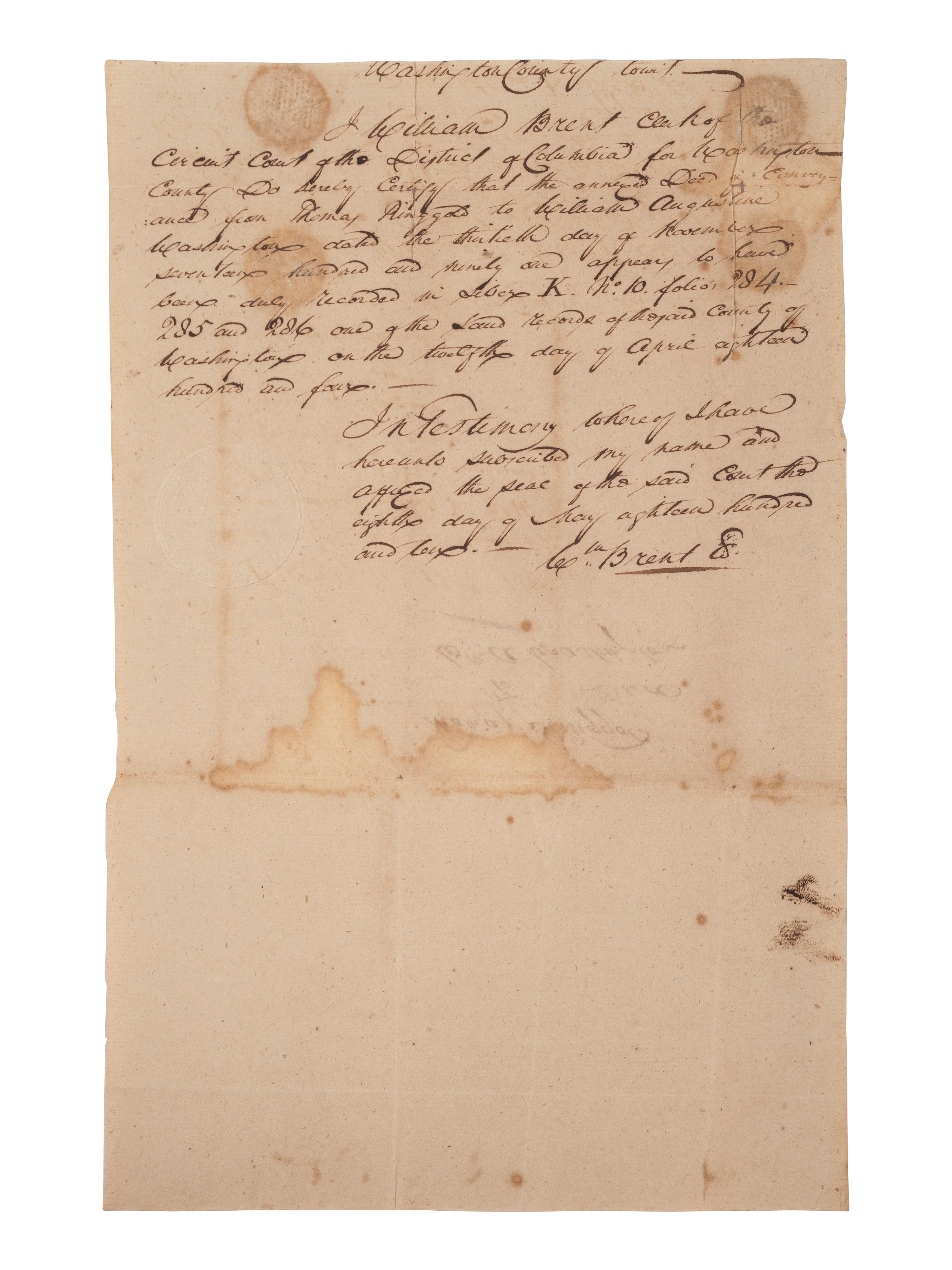 [WASHINGTON, DC]. Indenture of Lands Pertaining to the Formation of the City of Washington, DC. 1791-1804.