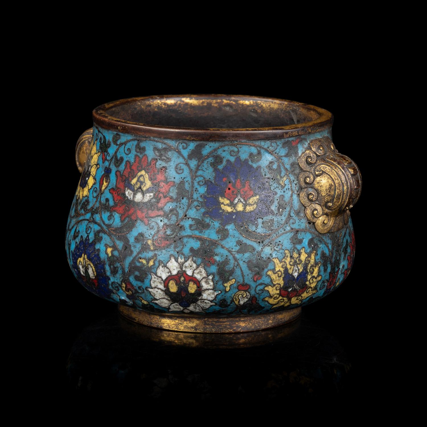 A Chinese Ming Style Cloisonne Enamel Censer, Apocryphal Xuande Mark 宣德款掐絲琺琅西番蓮紋香爐