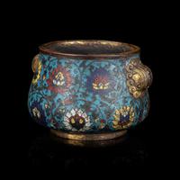 A Chinese Ming Style Cloisonne Enamel Censer, Apocryphal Xuande Mark 宣德款掐絲琺琅西番蓮紋香爐