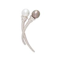 CULTURED PEARL AND DIAMOND BROOCH